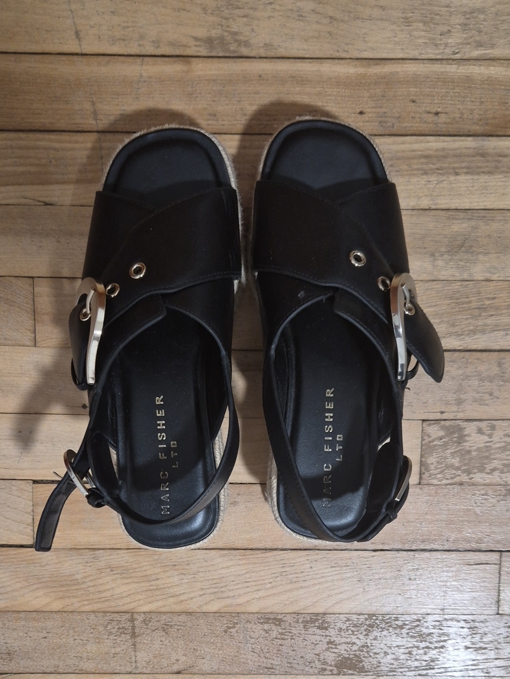 Marc Fisher Black Buckle Platform Sandals